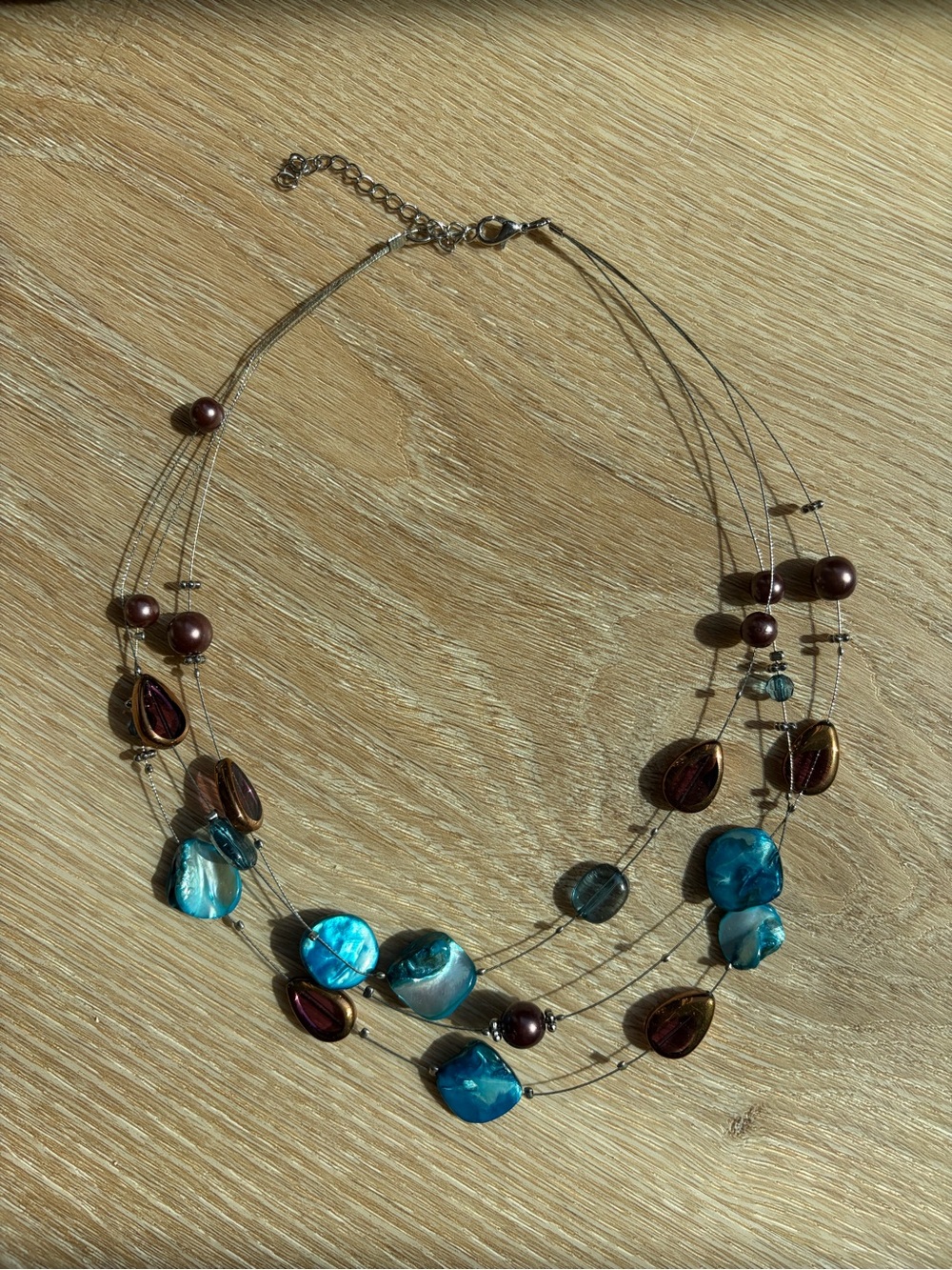 Multistrand Blue Shell & Brown Bead Necklace